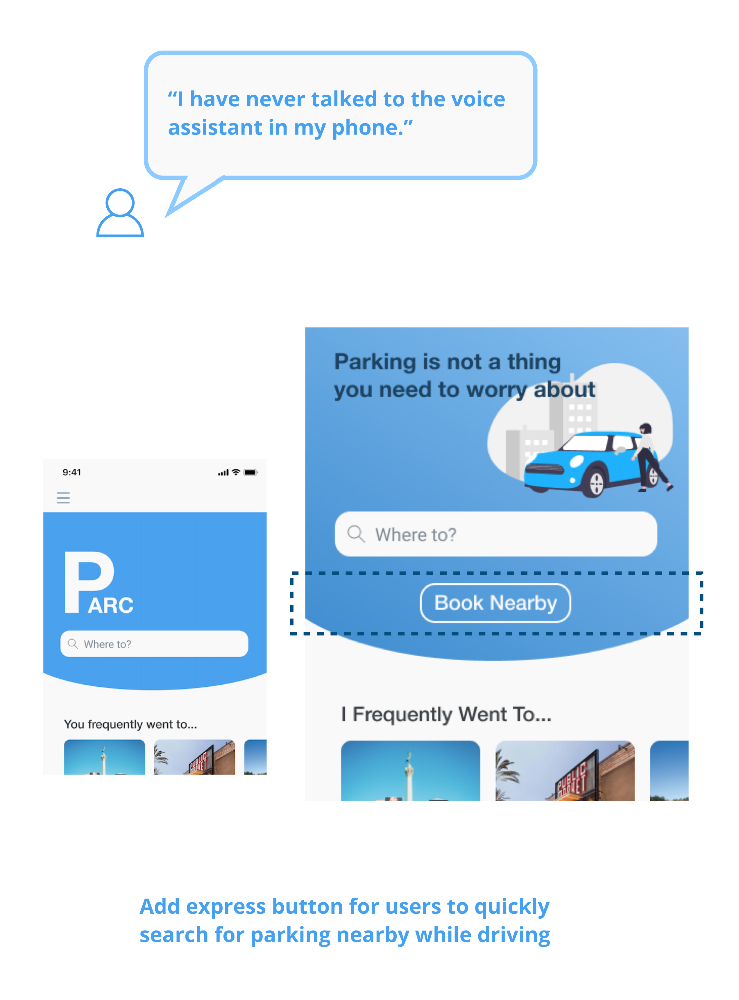 Annotated iteration adding a Book Nearby button for users unfamiliar with voice assistants